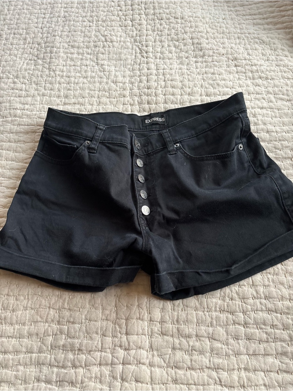 Express Black Button-Front Denim Shorts